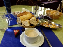 Wonderful breakfast in Lourdes. Freshly baked bread; yum.